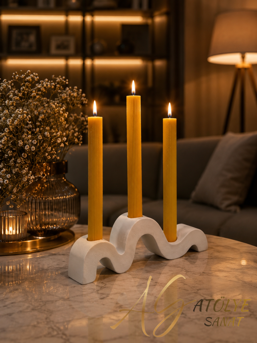 Golden Aura 3-Piece Candle Set with Candlestick - 2