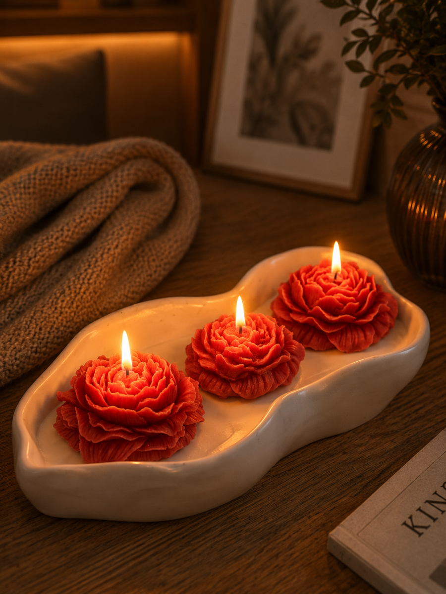 Ruby Wave Gül Mum Seti