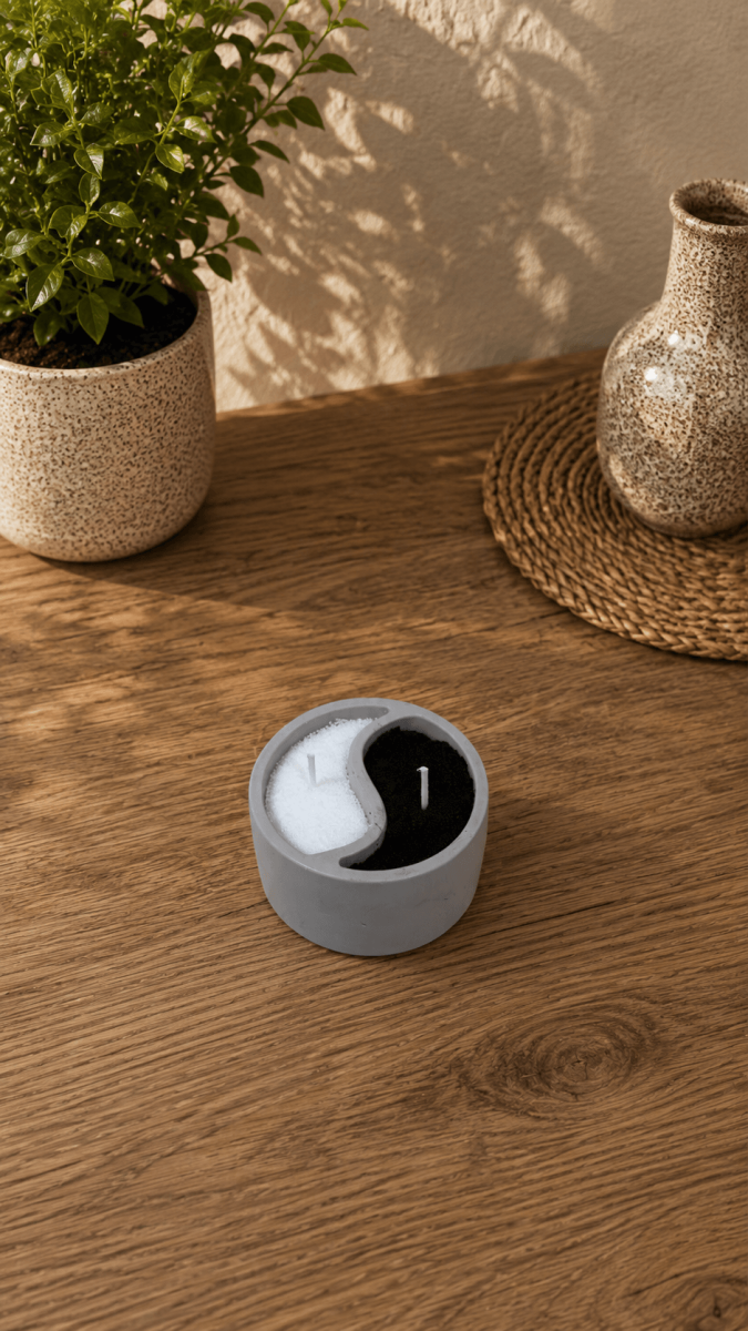 Yin Yang Taş Tozu Mumluk – Siyah & Beyaz İnci Tozu Mum