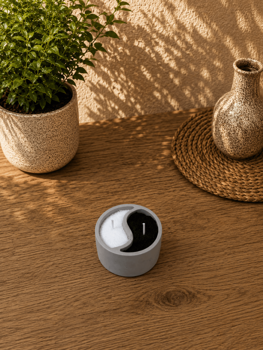Yin Yang Taş Tozu Mumluk – Siyah & Beyaz İnci Tozu Mum - 2