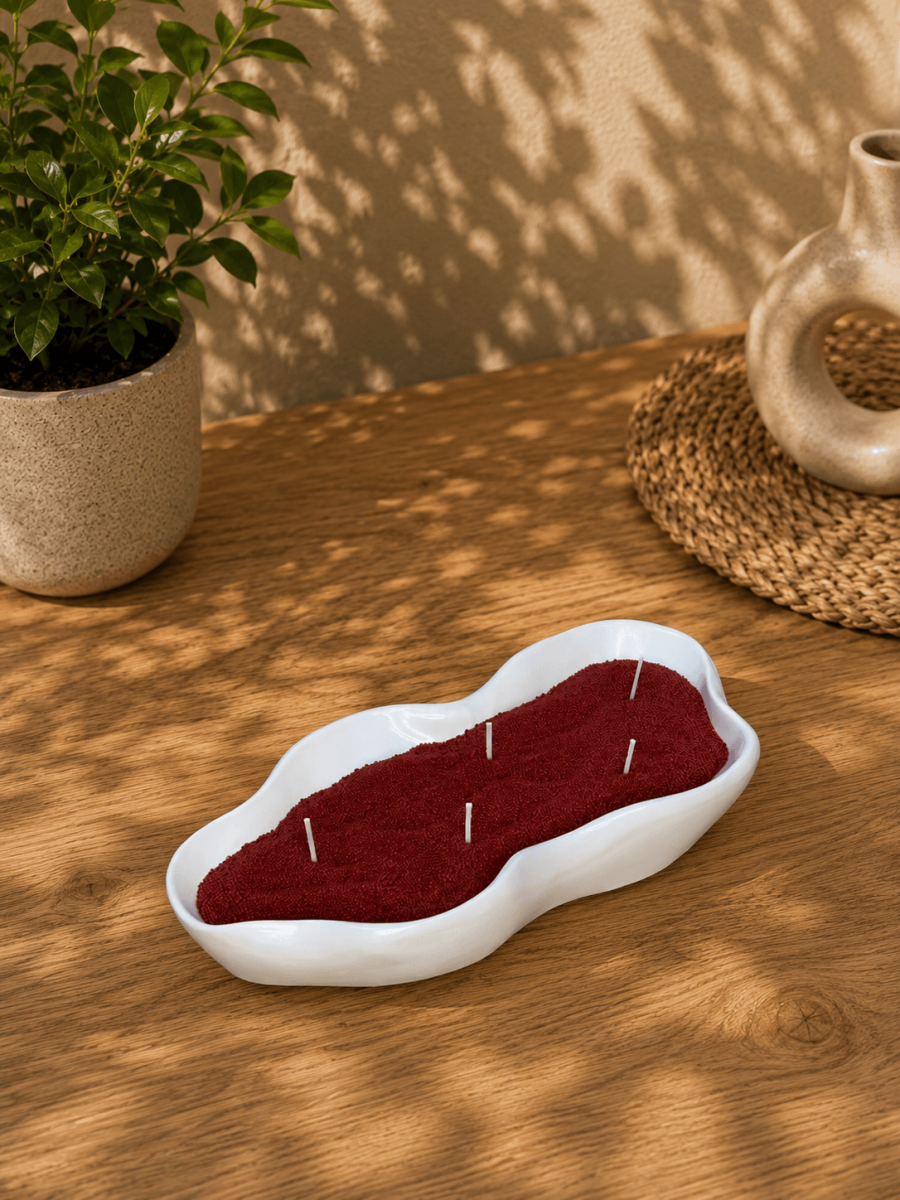 Dalga Formlu Dekoratif Kase Mum – Bordo İnci Tozu - 2